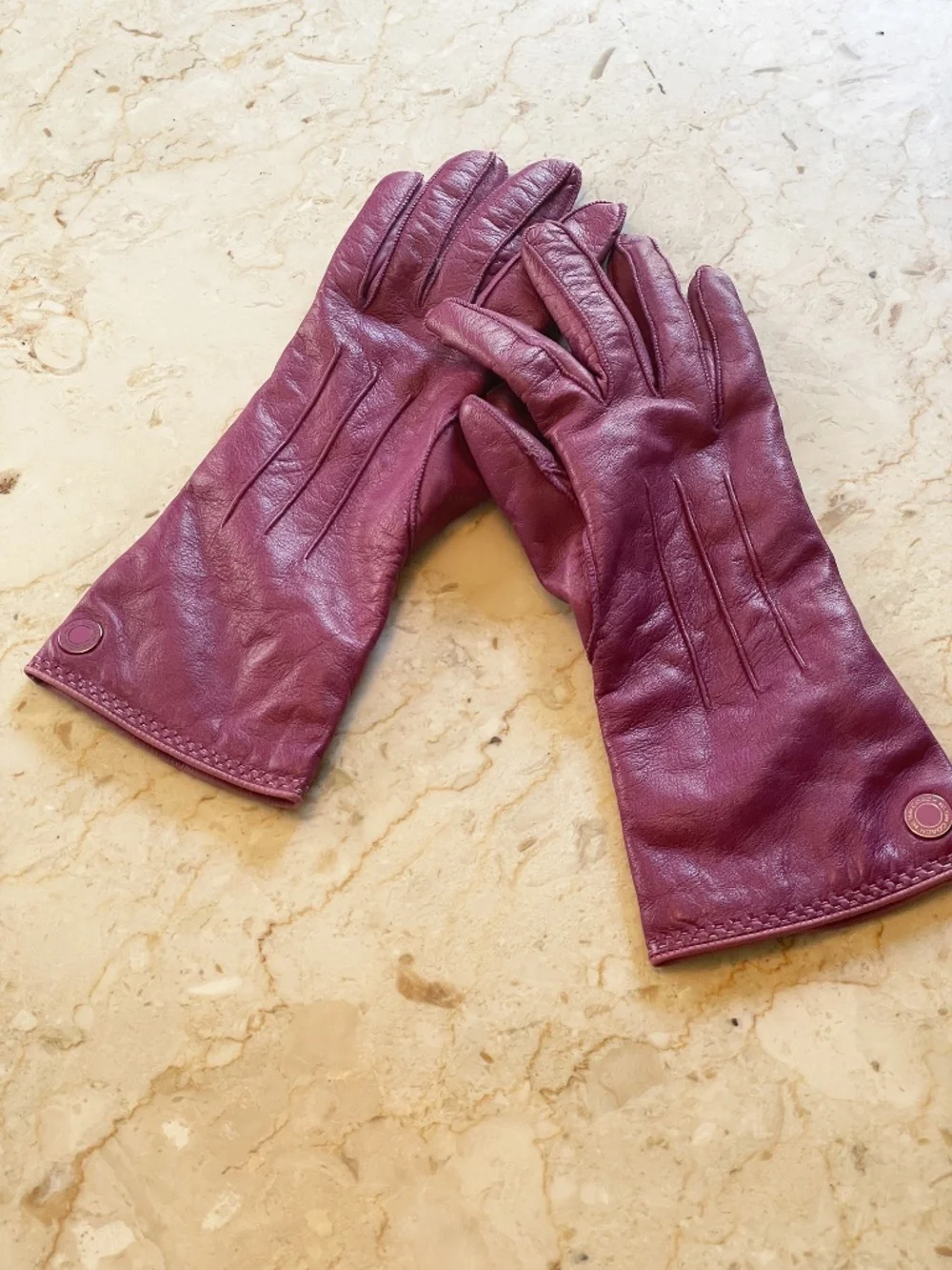 Coach Leather & Cashmere Gloves Purple Long Sz 7.5